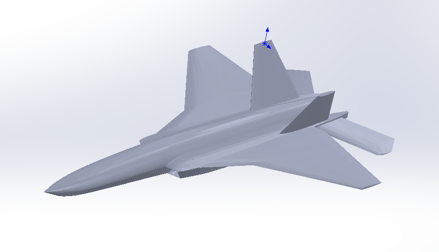 Diamondback drone CAD model — a fighter-jet style airframe in SolidWorks